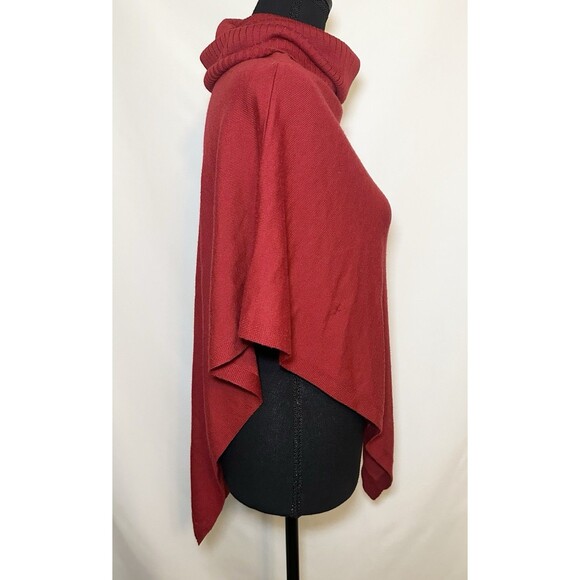 EILEEN FISHER Merino Wool Red Turtle-Neck Asymmetrical Poncho Sweater Women's OS - Picture 4 of 9
